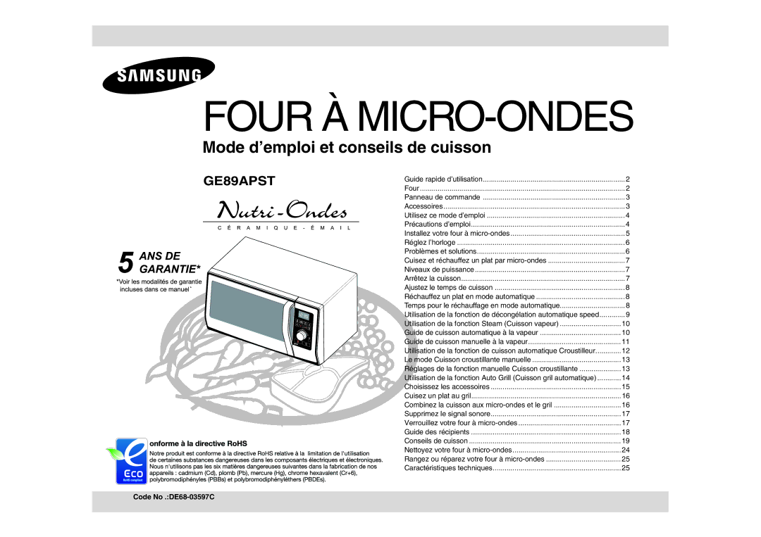 Samsung GE89APST-R/XEF manual Four À MICRO-ONDES, Code No .DE68-03597C 