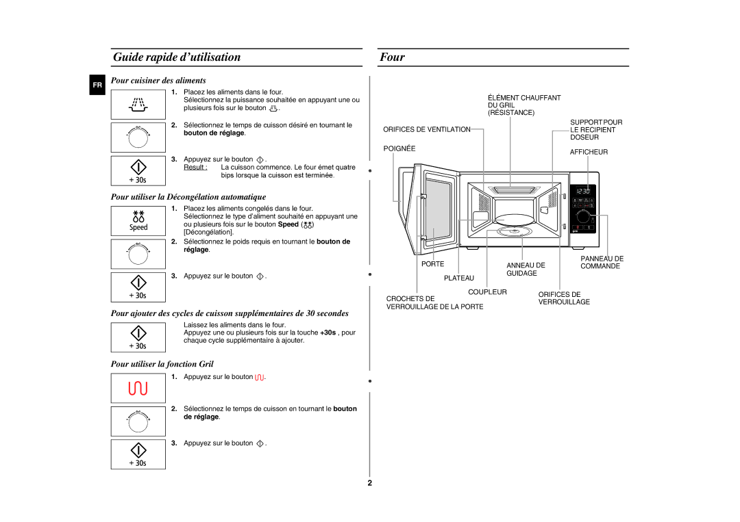 Samsung GE89APST-R/XEF manual Guide rapide d’utilisation, Four, Pour cuisiner des aliments, Pour utiliser la fonction Gril 