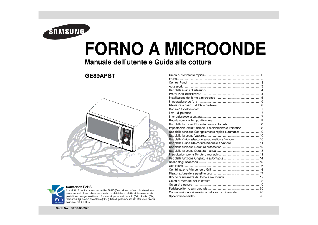 Samsung GE89APST-S/XET manual Forno a Microonde, Code No .DE68-03597F 