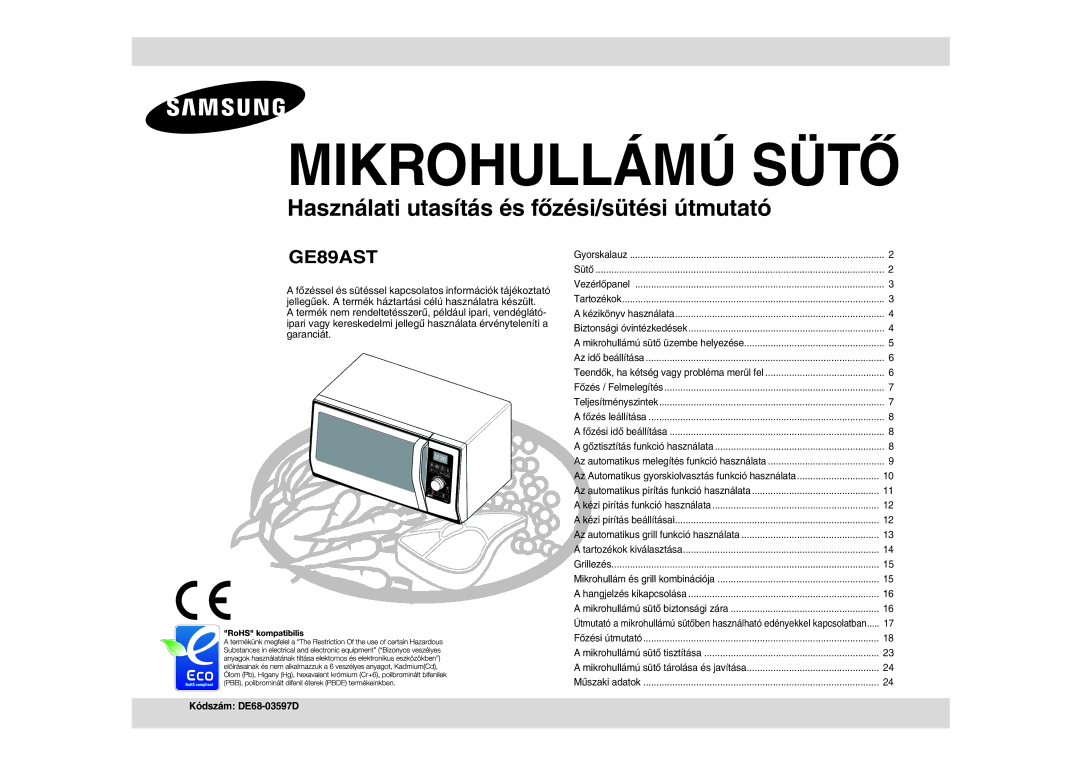 Samsung GE89AST/XEH, GE89AST/XEO manual Mikrohullámú Sütő, Kódszám DE68-03597D 