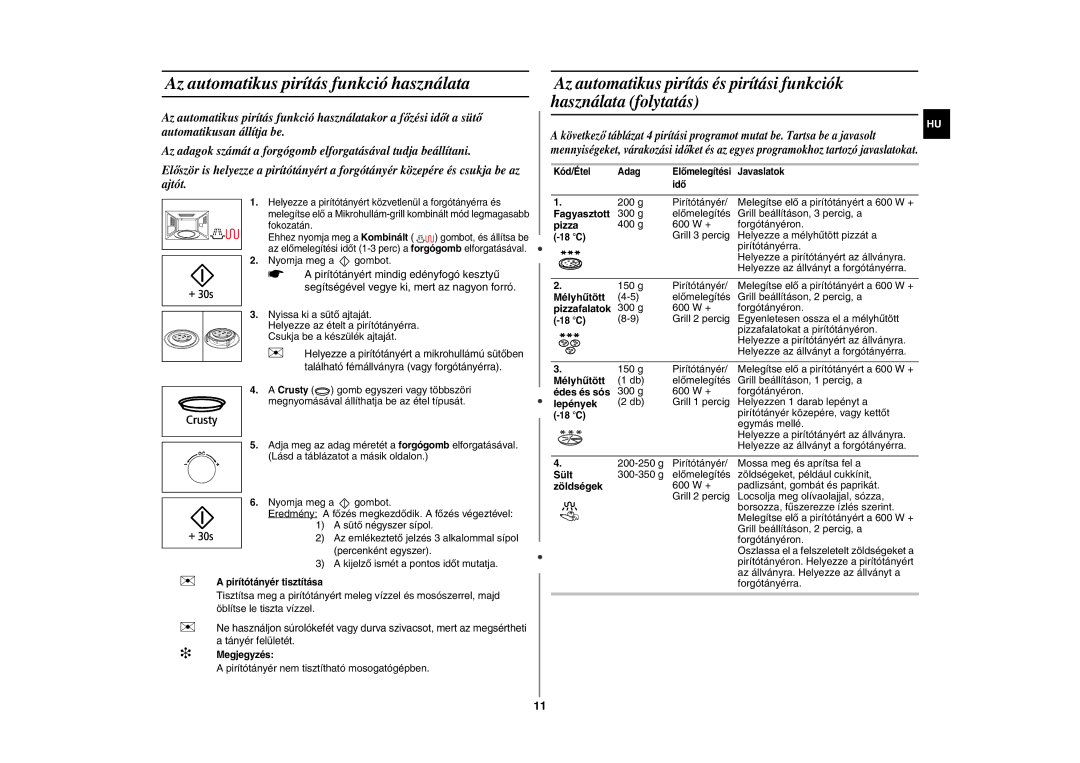 Samsung GE89AST/XEH, GE89AST/XEO manual Az automatikus pirítás funkció használata 