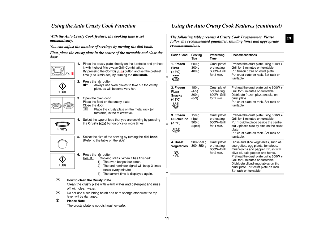 Samsung GE89AST/XEH, GE89AST/XEO manual Using the Auto Crusty Cook Function 