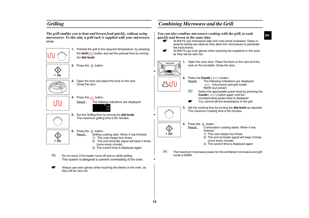 Samsung GE89AST/XEH, GE89AST/XEO manual Grilling, Combining Microwave and the Grill, Dial knob 