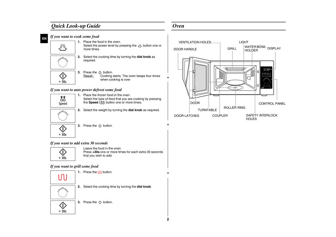 Samsung GE89AST/XEO, GE89AST/XEH manual Quick Look-up Guide, Oven 