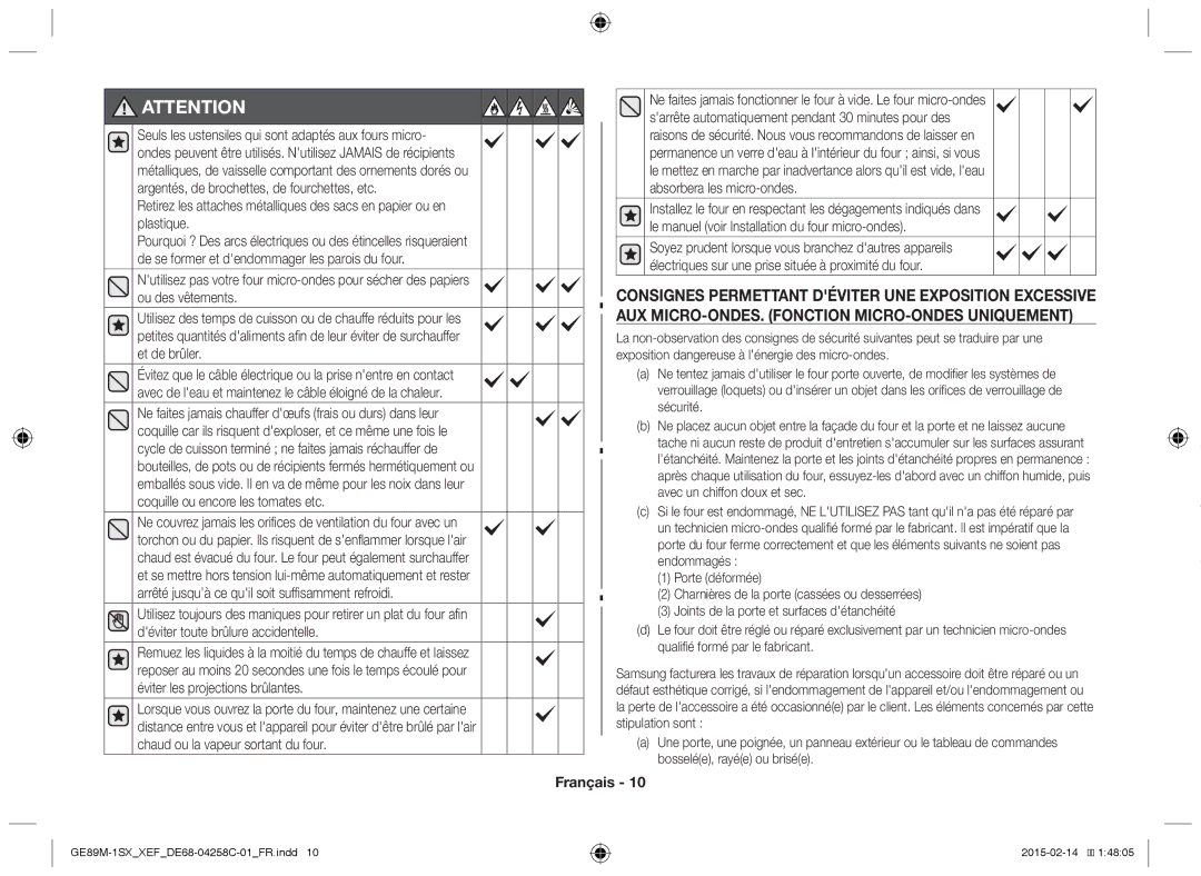 Samsung GE89M-1SX/XEF manual Français 