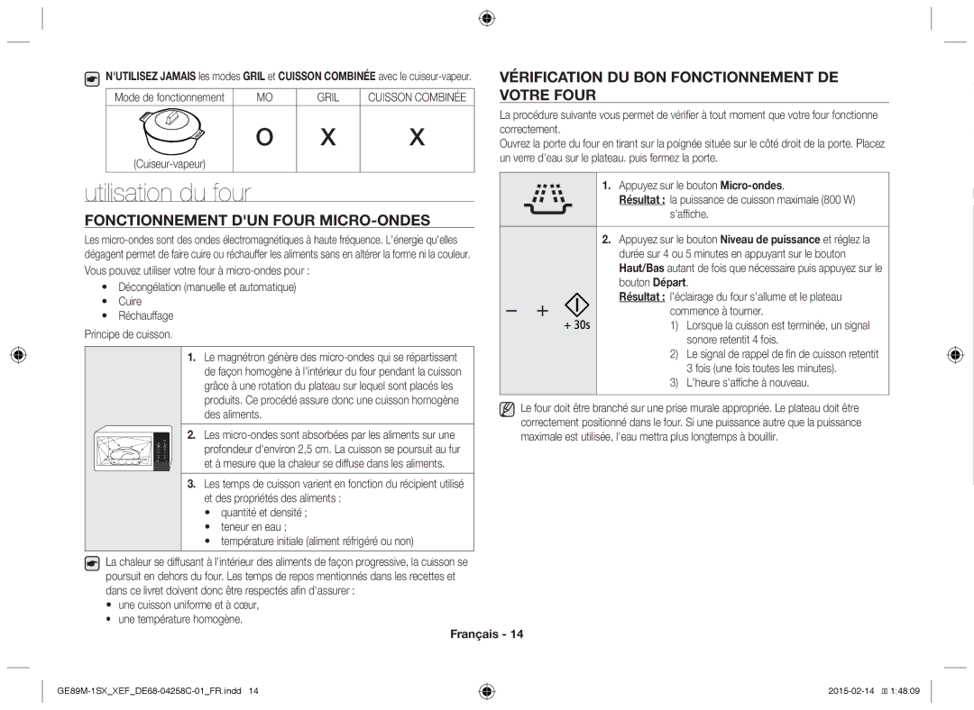 Samsung GE89M-1SX/XEF manual Utilisation du four, Fonctionnement DUN Four MICRO-ONDES 