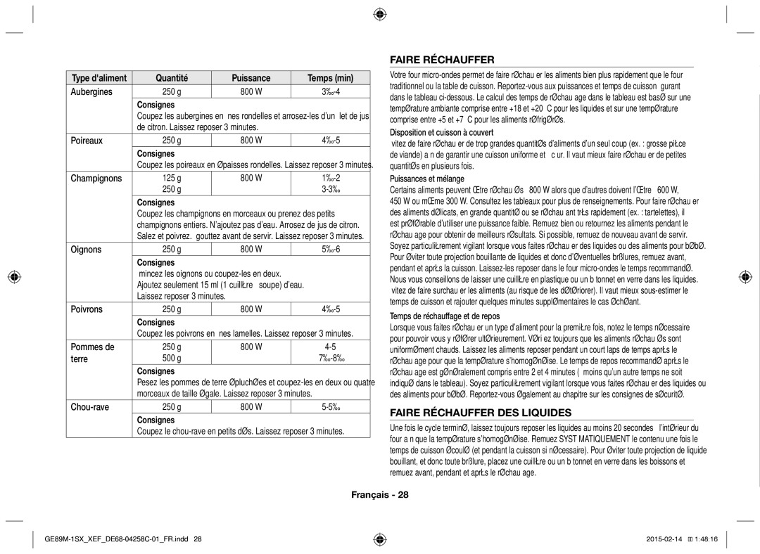 Samsung GE89M-1SX/XEF manual Faire Réchauffer DES Liquides 