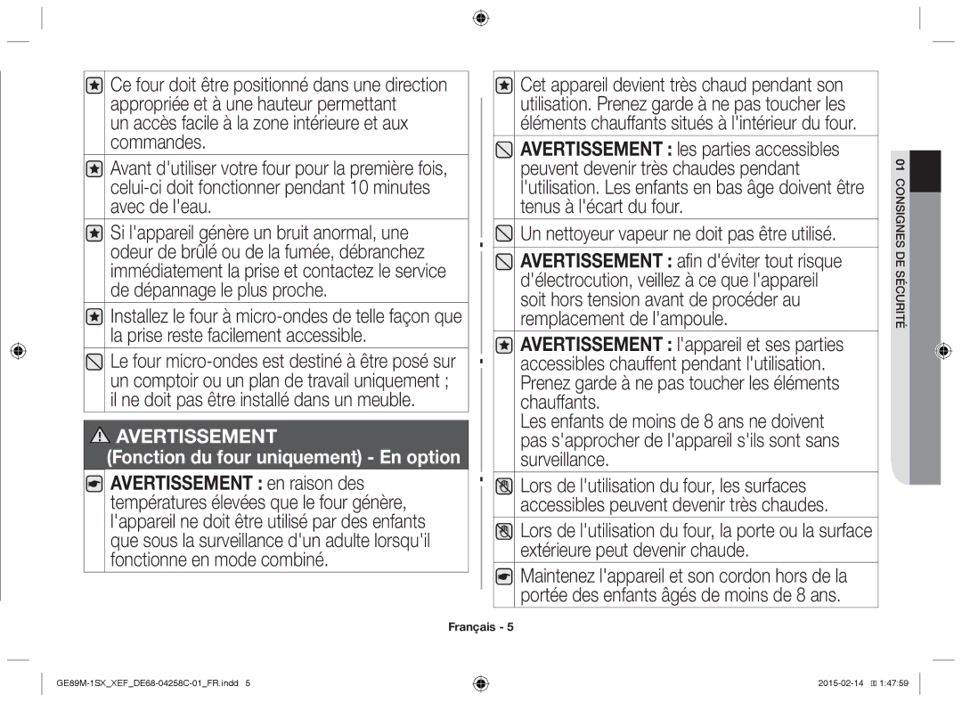 Samsung GE89M-1SX/XEF manual Fonction du four uniquement En option 