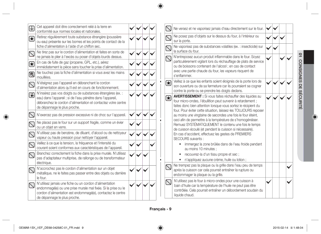 Samsung GE89M-1SX/XEF manual Nexercez pas de pression excessive ni de choc sur lappareil 