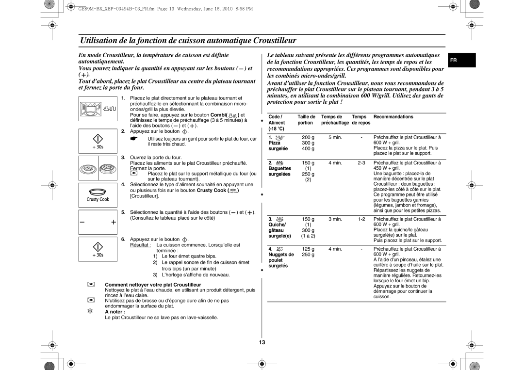 Samsung GE89M-BX/XEF, GE89M-SX/XEF manual  Comment nettoyer votre plat Croustilleur,  a noter 