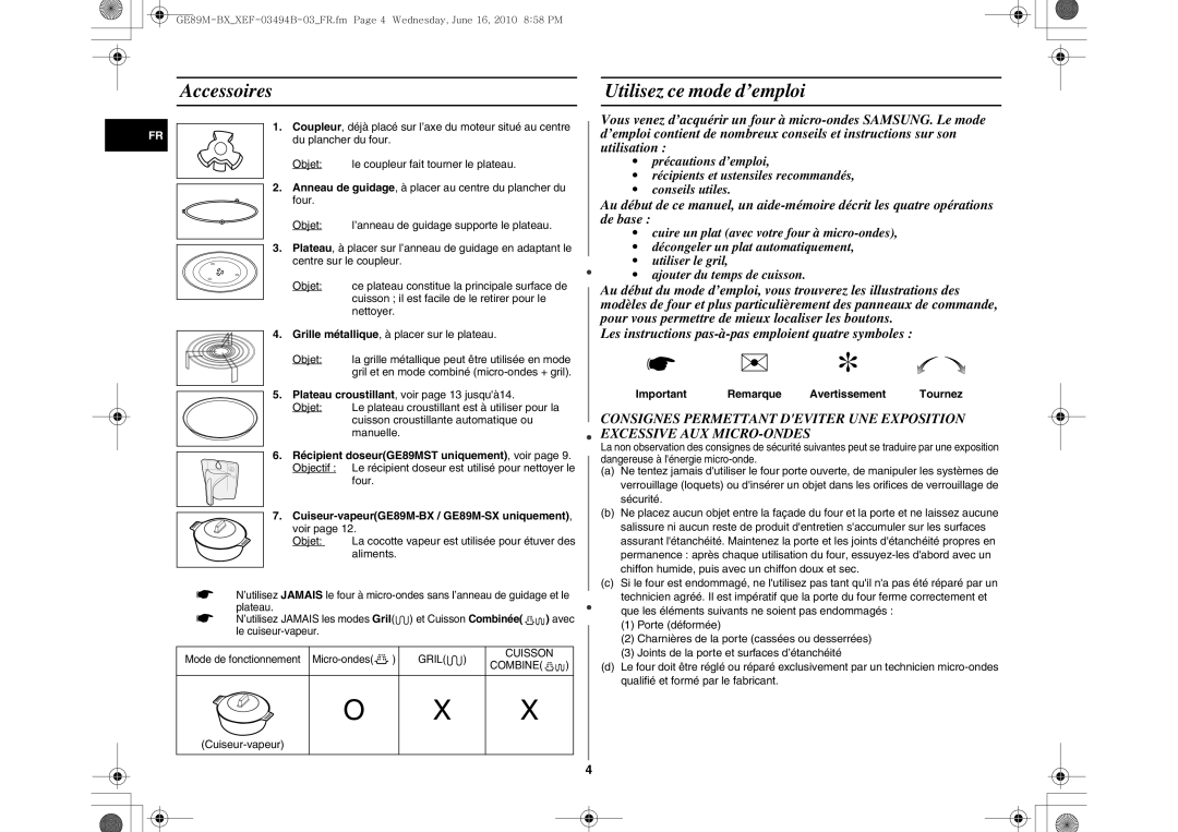 Samsung GE89M-SX/XEF manual Accessoires Utilisez ce mode d’emploi, Cuiseur-vapeurGE89M-BX / GE89M-SX uniquement, voir 