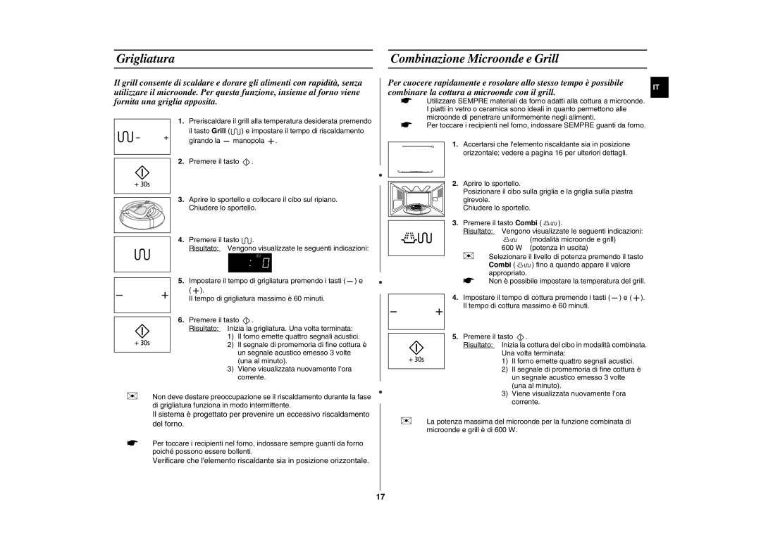 Samsung GE89ME-B/XET manual Grigliatura, Combinazione Microonde e Grill, Fino a quando appare il valore, Appropriato 