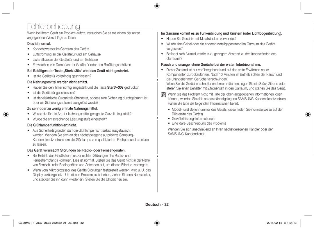 Samsung GE89MST-1/XEG manual Fehlerbehebung 