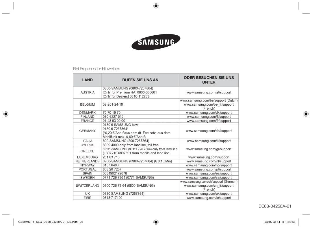 Samsung GE89MST-1/XEG Samsung, Only for Premium HA Only for Dealers, French, 70 70 19, 030-6227, 261 03, 815, 808 20, 0818 