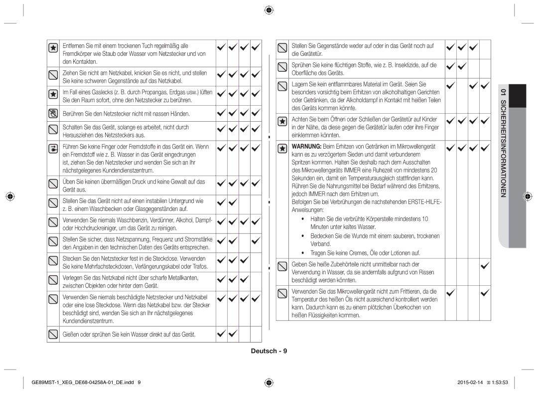 Samsung GE89MST-1/XEG manual Herausziehen des Netzsteckers aus 