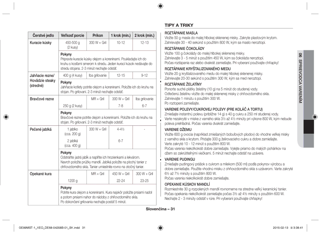 Samsung GE89MST-1/XEG manual Tipy a Triky 