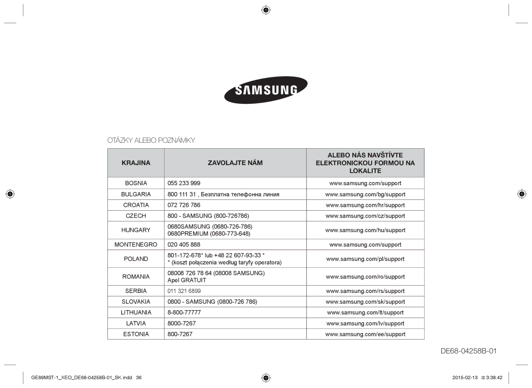 Samsung GE89MST-1/XEG manual Otázky Alebo Poznámky 