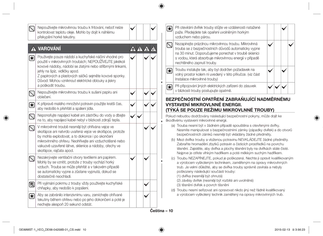 Samsung GE89MST-1/XEG manual Varování 