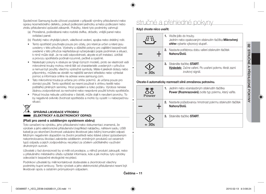 Samsung GE89MST-1/XEG manual Stručné a přehledné pokyny, Platí pro země s odděleným systémem sběru, Když chcete něco uvařit 