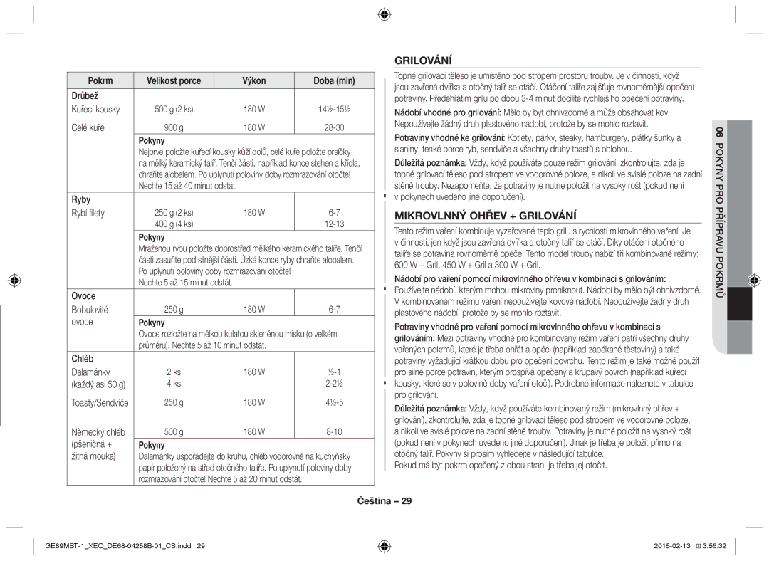 Samsung GE89MST-1/XEG manual Mikrovlnný Ohřev + Grilování 