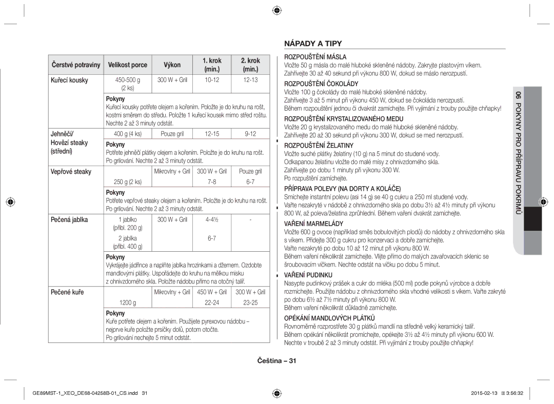 Samsung GE89MST-1/XEG manual Nápady a Tipy 