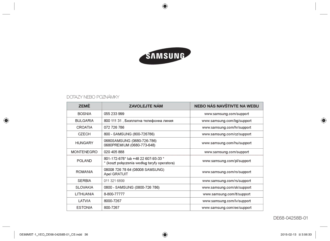 Samsung GE89MST-1/XEG manual Dotazy Nebo Poznámky 