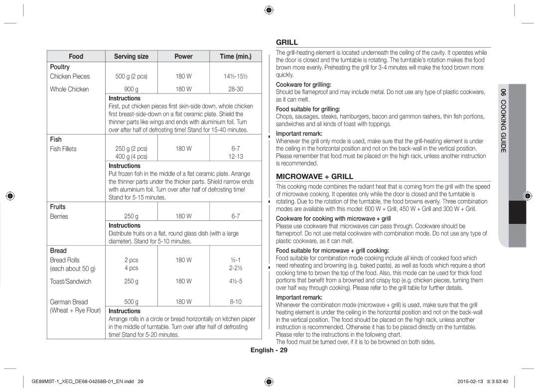 Samsung GE89MST-1/XEG manual Microwave + Grill 