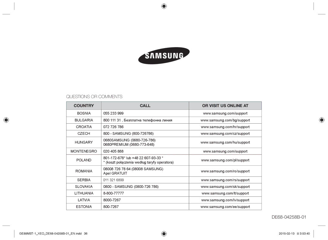 Samsung GE89MST-1/XEG manual Questions or Comments 