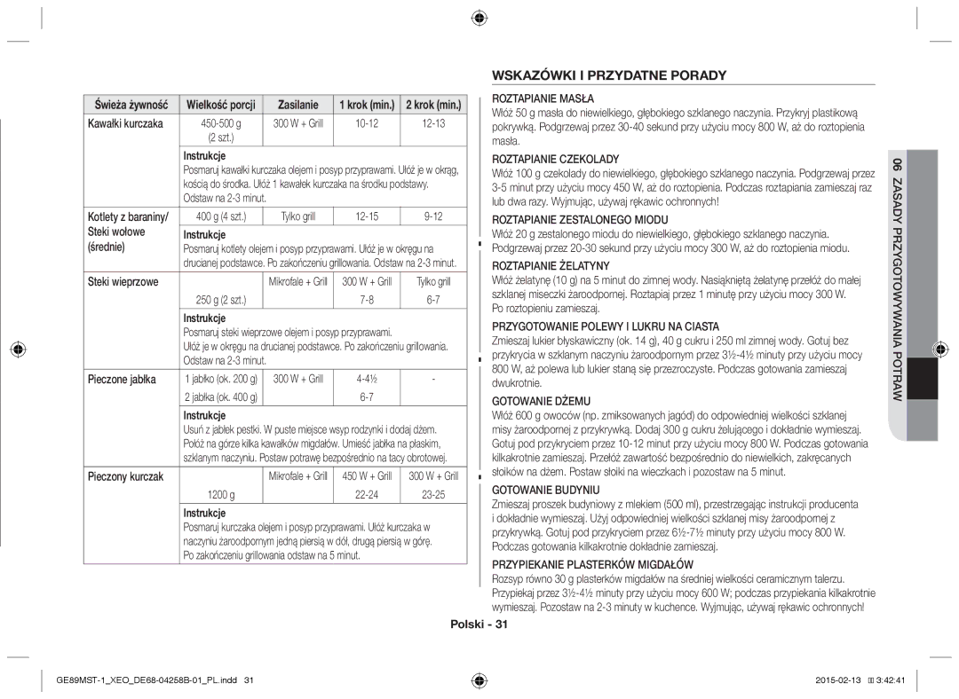 Samsung GE89MST-1/XEG manual Wskazówki I Przydatne Porady 