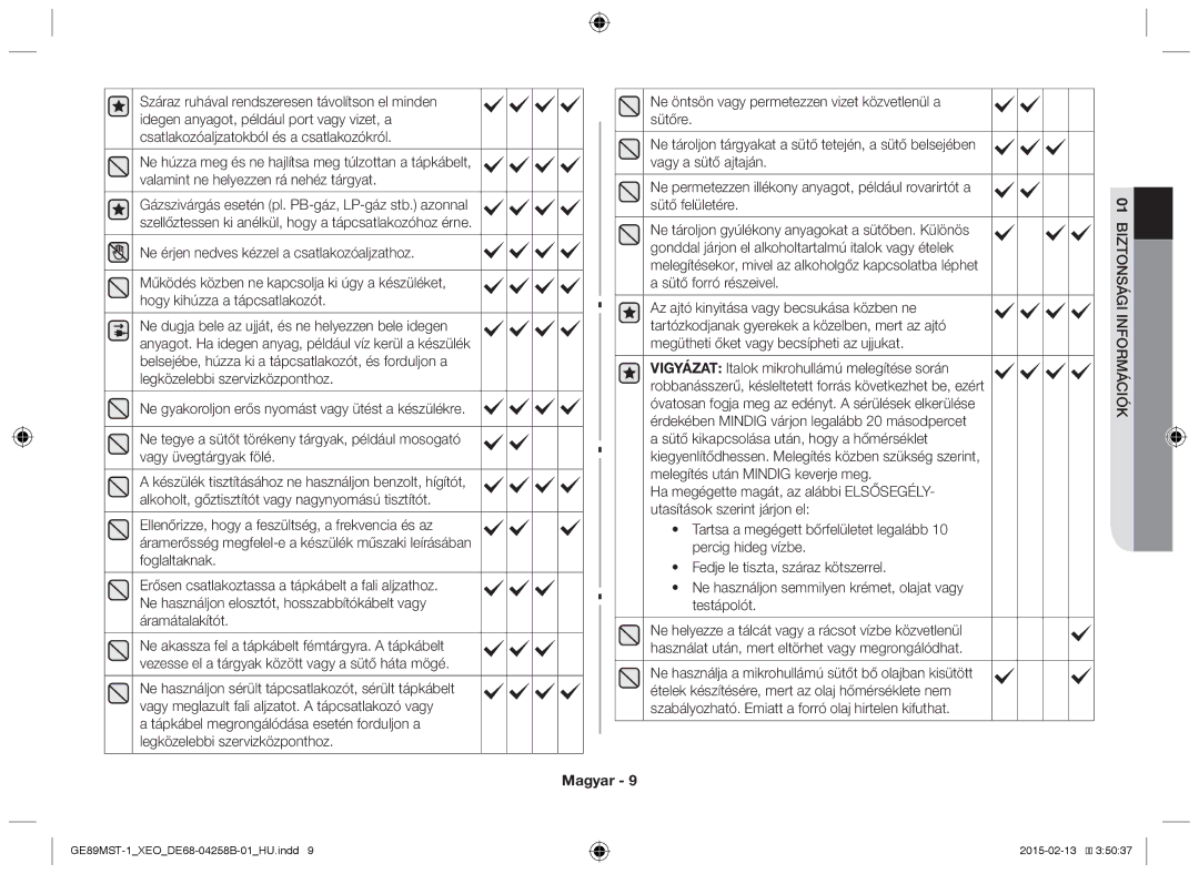 Samsung GE89MST-1/XEG manual Sütő forró részeivel, Ne gyakoroljon erős nyomást vagy ütést a készülékre 