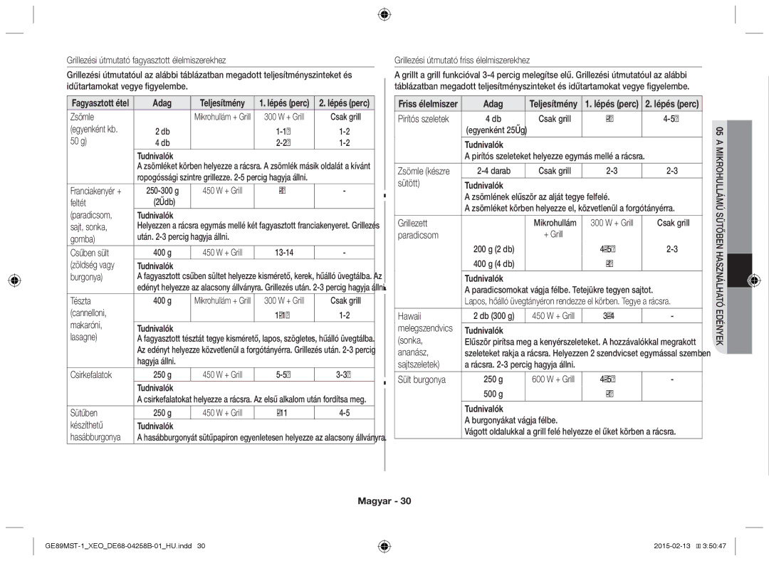 Samsung GE89MST-1/XEG manual Pirítós szeletek 