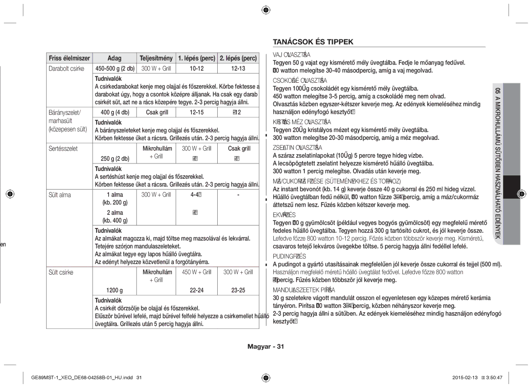 Samsung GE89MST-1/XEG manual Tanácsok ÉS Tippek 