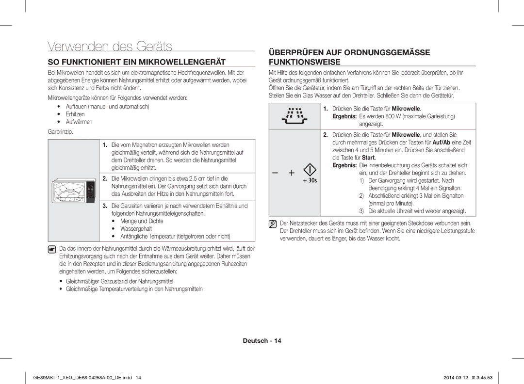 Samsung GE89MST-1/XEG manual Verwenden des Geräts, SO Funktioniert EIN Mikrowellengerät 