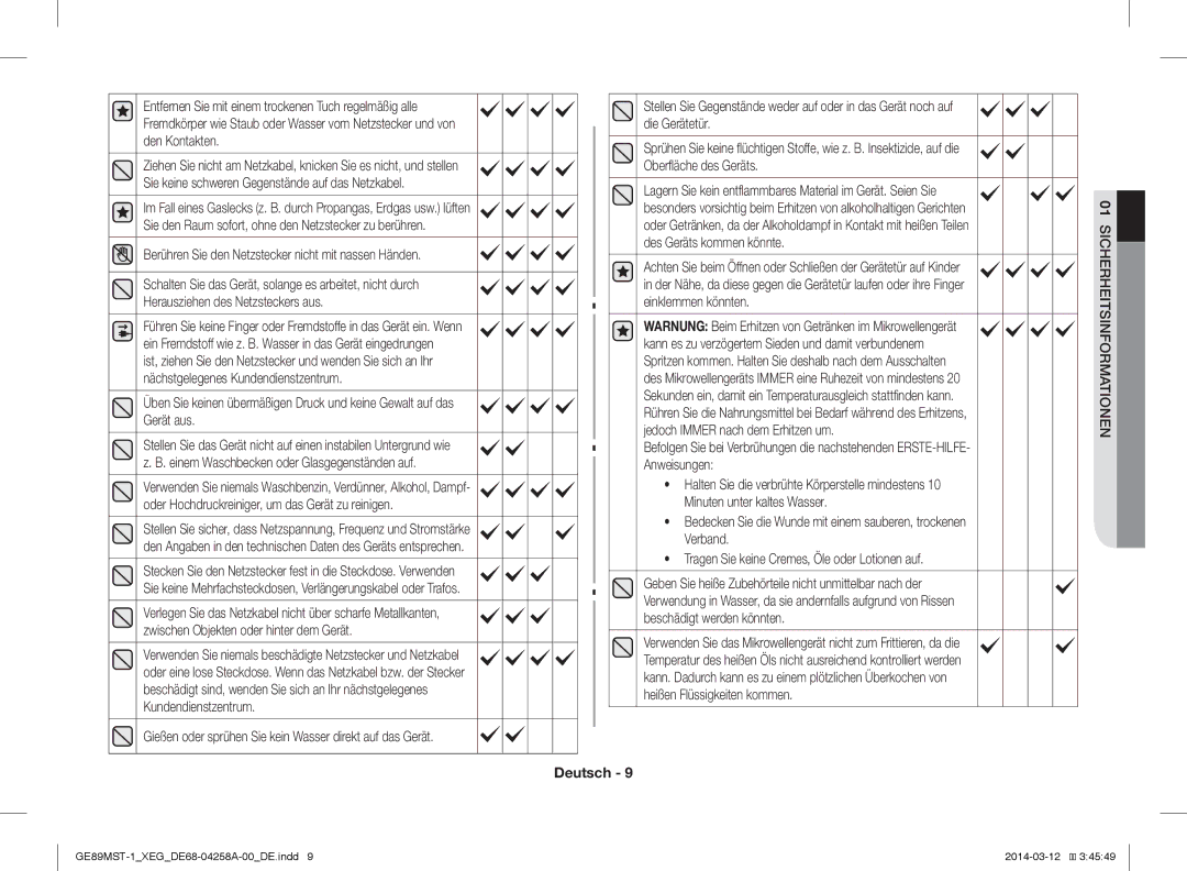 Samsung GE89MST-1/XEG manual Herausziehen des Netzsteckers aus, Jedoch Immer nach dem Erhitzen um 