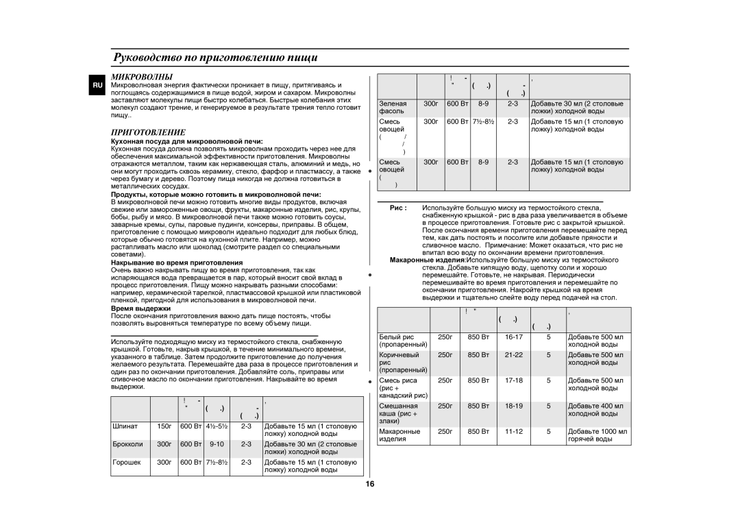 Samsung GE89MSTR-P/BWT, GE89MST-P/BAL, GE89MSTR/BWT manual Руководство по приготовлению пищи, Микроволны, Приготовление 