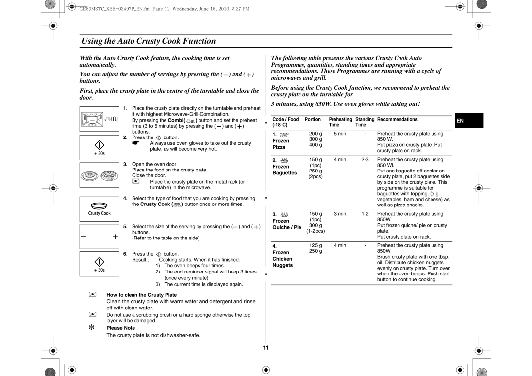 Samsung GE89MSTC/XEE manual Using the Auto Crusty Cook Function 