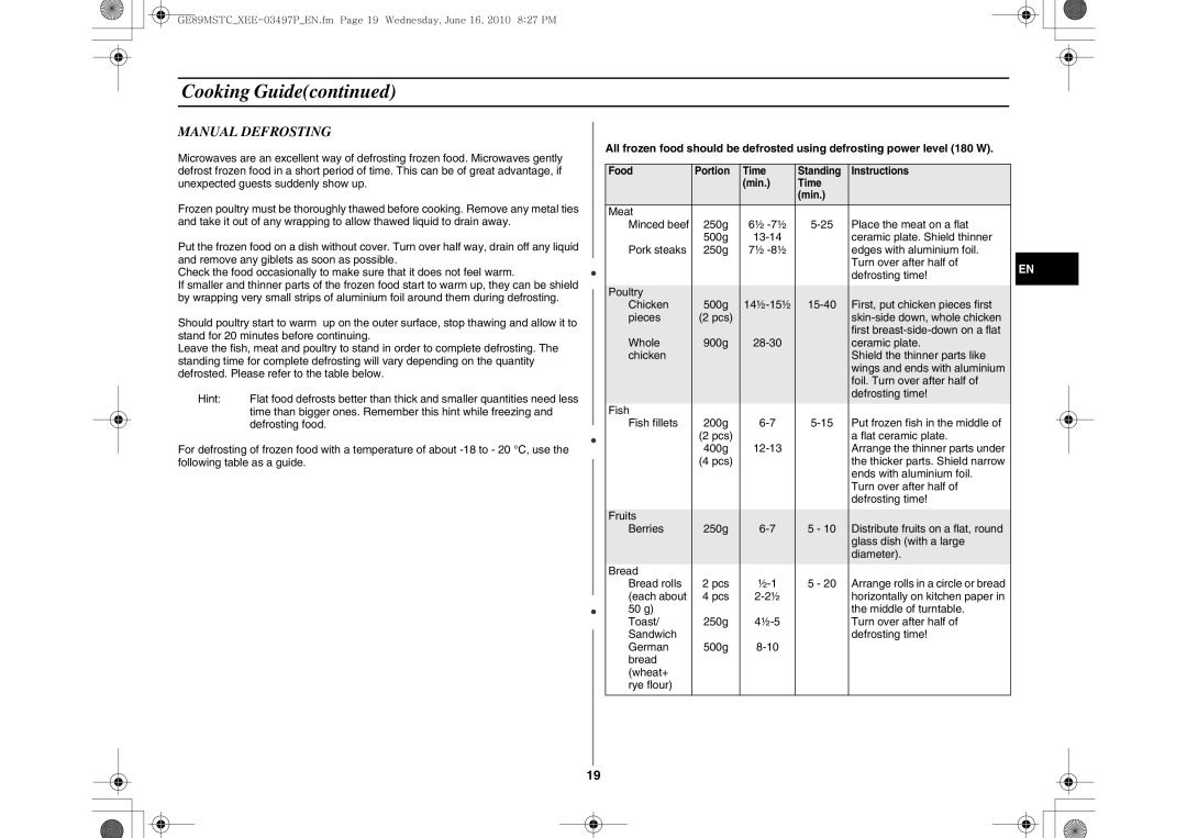 Samsung GE89MSTC/XEE manual Manual Defrosting 