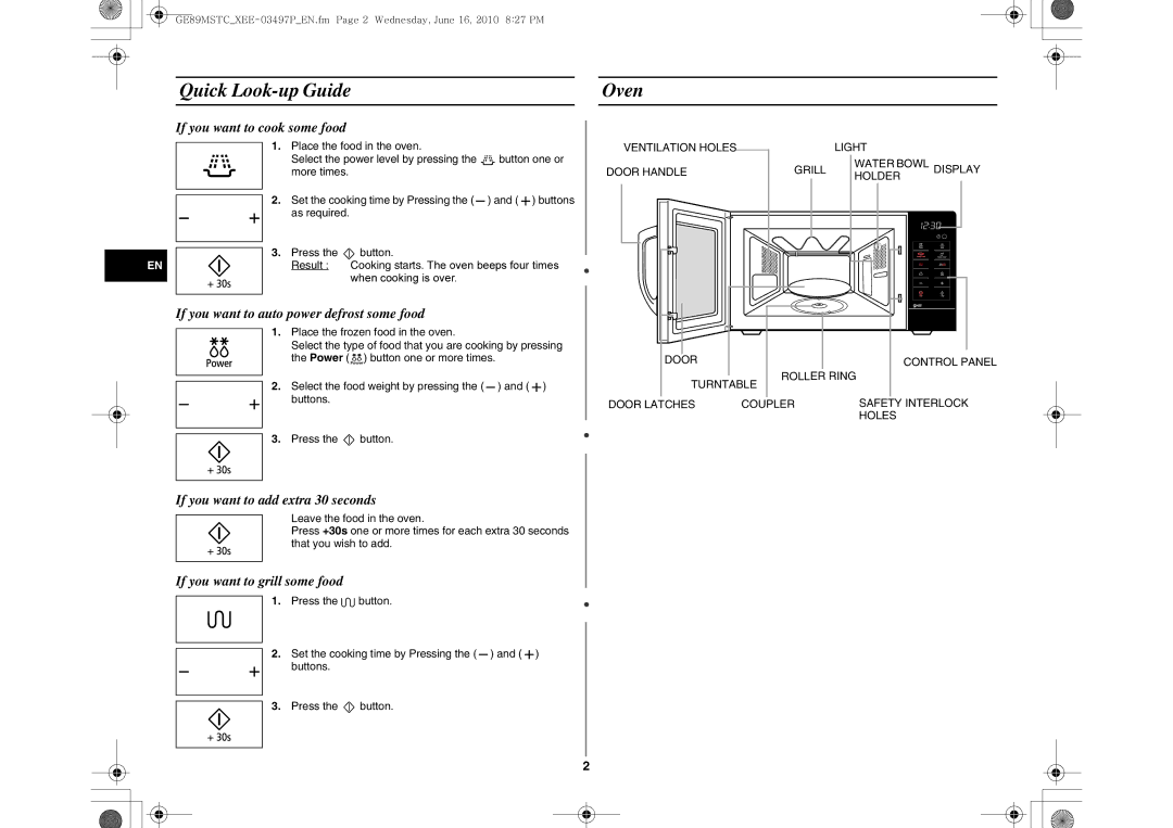 Samsung GE89MSTC/XEE manual Quick Look-up Guide, Oven 