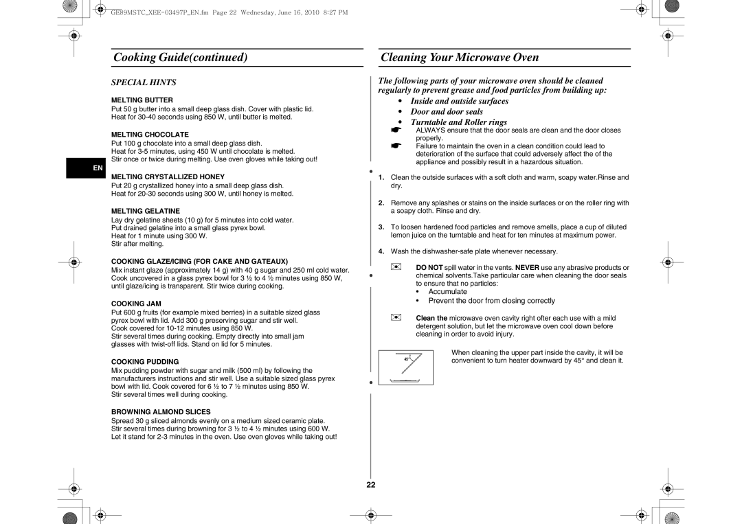 Samsung GE89MSTC/XEE manual Cleaning Your Microwave Oven, Special Hints 