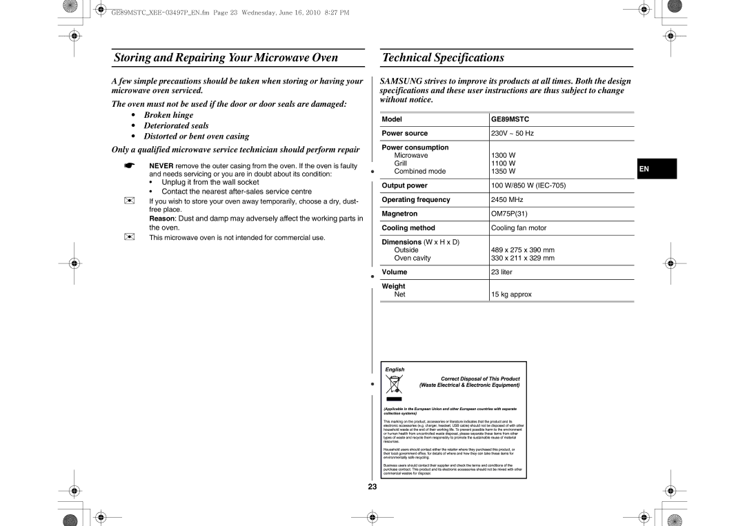 Samsung GE89MSTC/XEE manual 