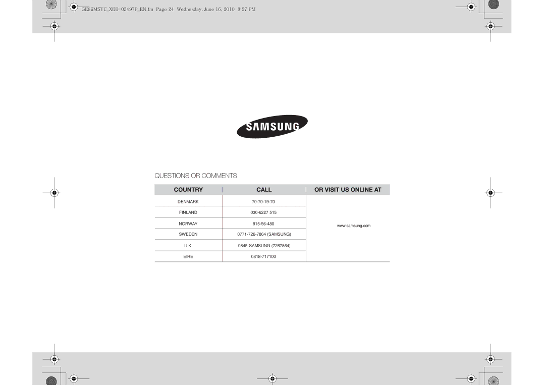 Samsung GE89MSTC/XEE manual Denmark 