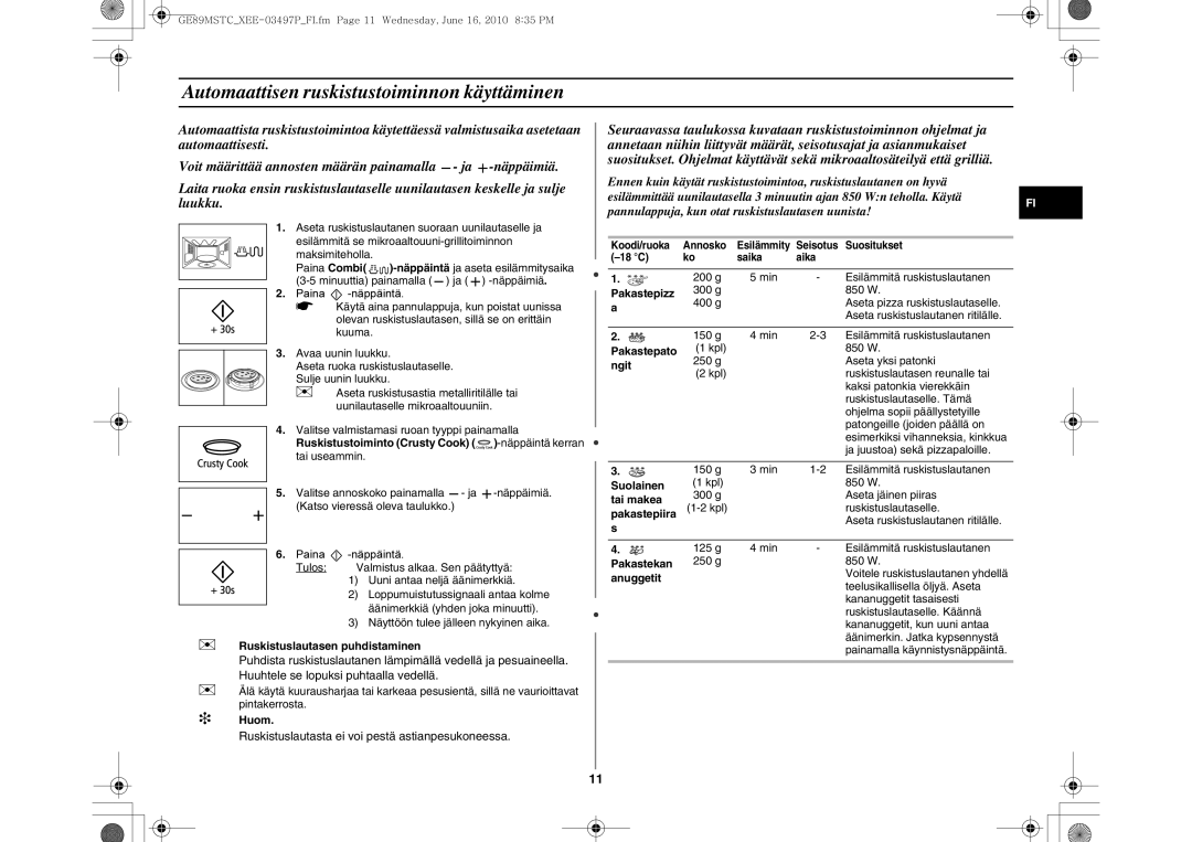 Samsung GE89MSTC/XEE manual Automaattisen ruskistustoiminnon käyttäminen 