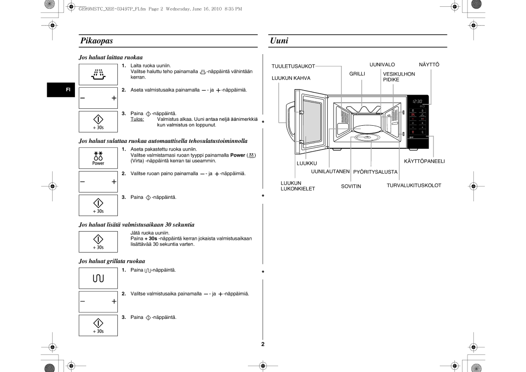 Samsung GE89MSTC/XEE manual Pikaopas, Uuni 