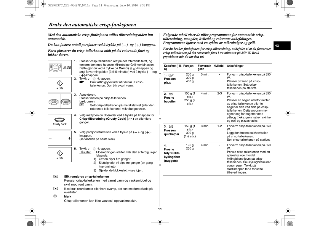 Samsung GE89MSTC/XEE manual Bruke den automatiske crisp-funksjonen 