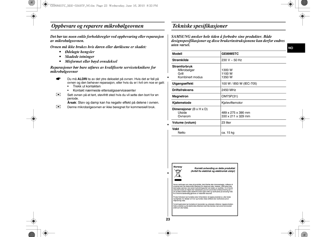 Samsung GE89MSTC/XEE manual 