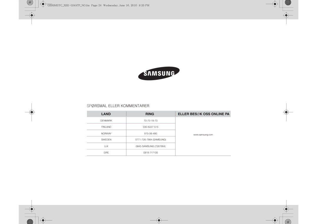 Samsung GE89MSTC/XEE manual Denmark 