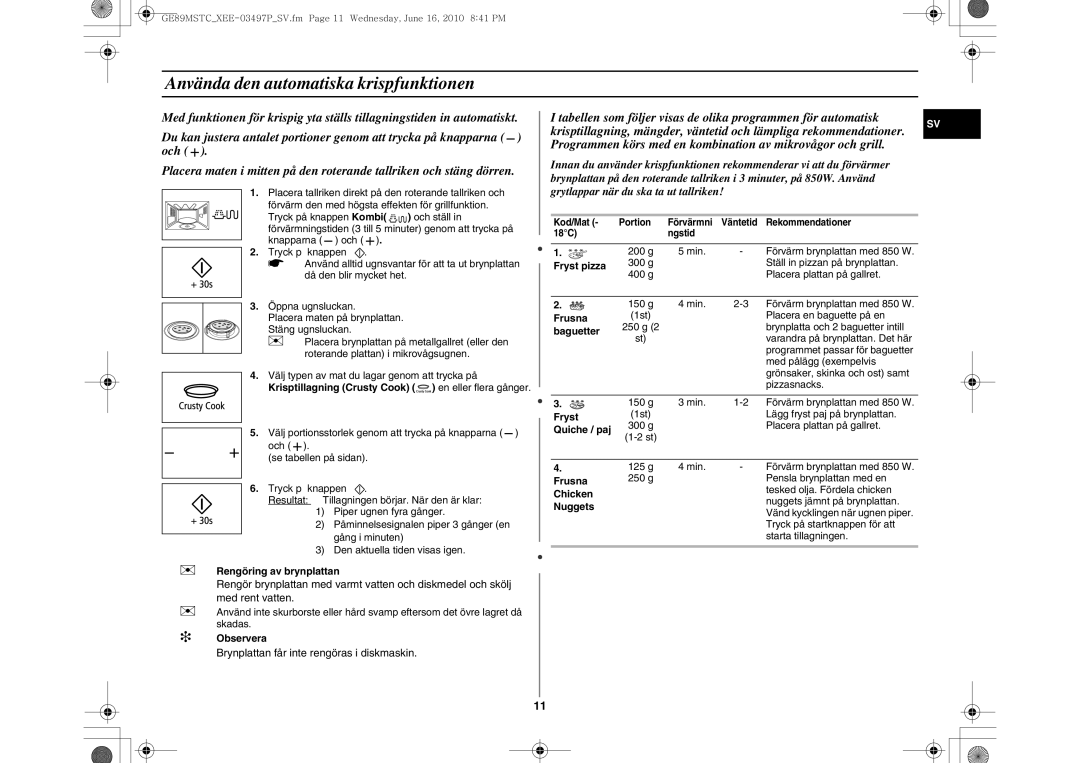 Samsung GE89MSTC/XEE manual Använda den automatiska krispfunktionen 