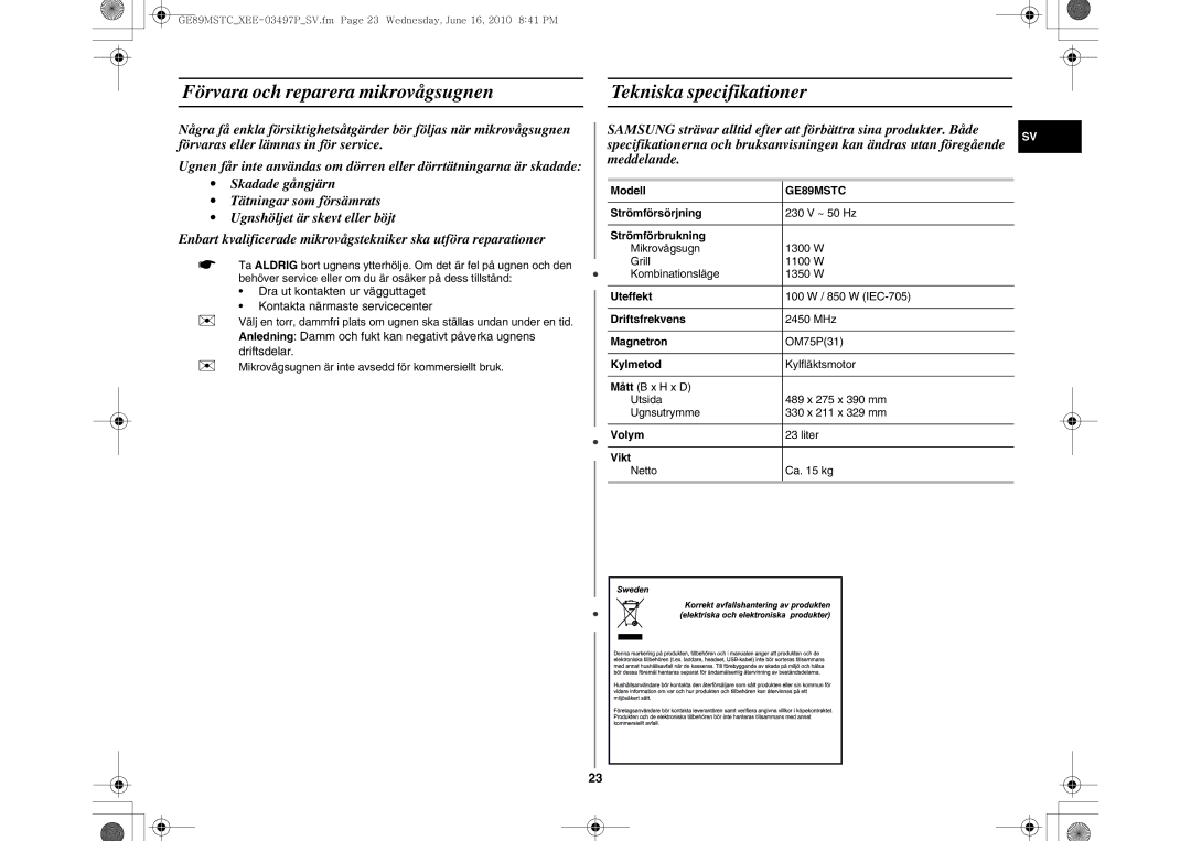 Samsung GE89MSTC/XEE manual 