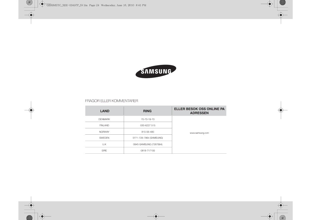 Samsung GE89MSTC/XEE manual Denmark 