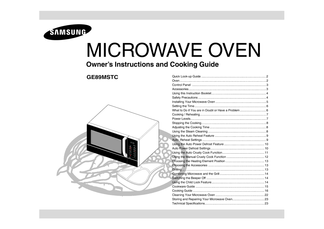 Samsung GE89MSTC/XEE manual Microwave Oven 